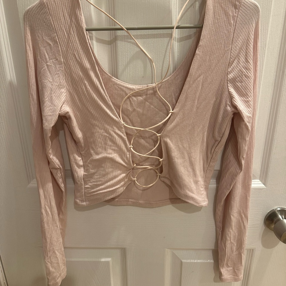 Garage Pink Long Sleeve Crop Top with Cut Out